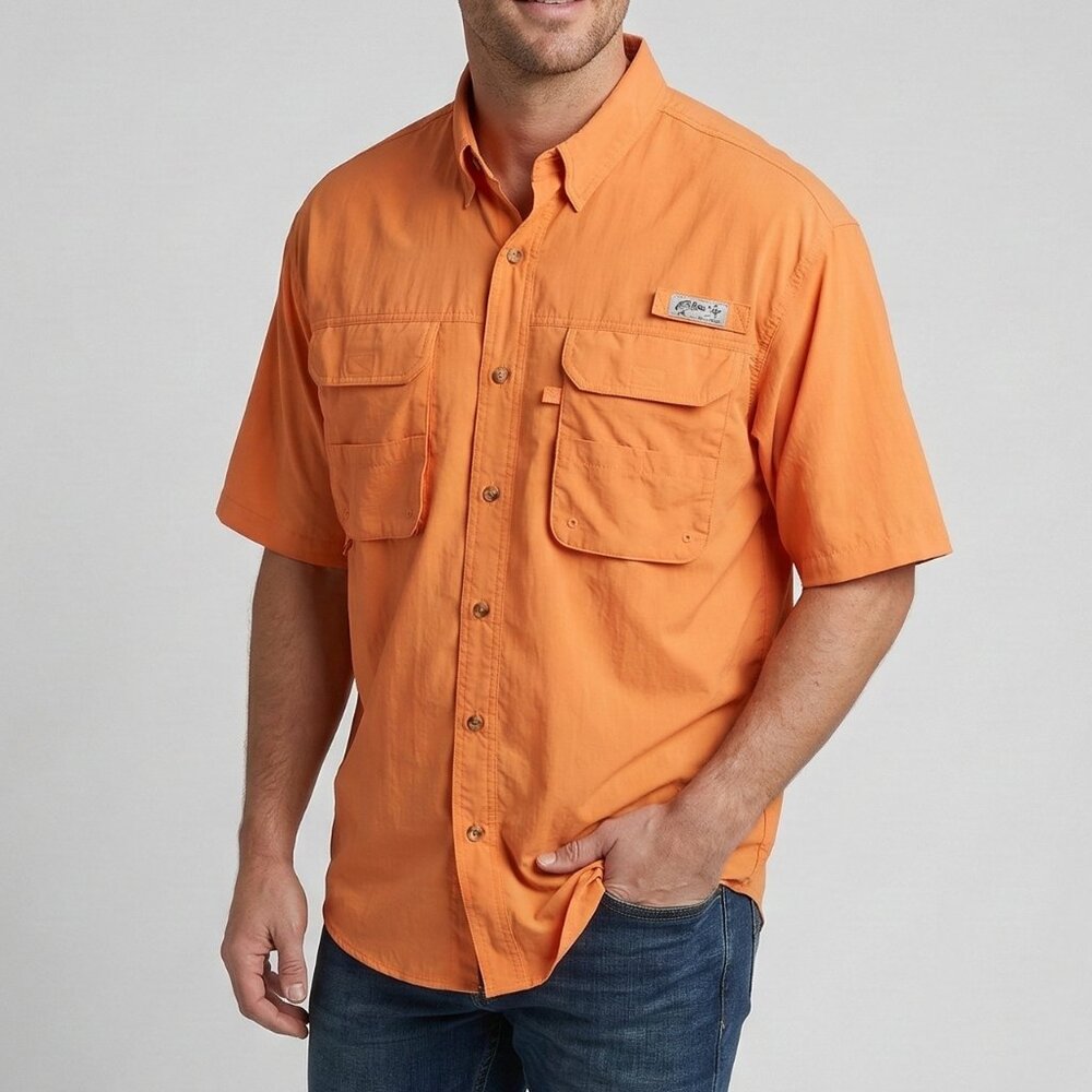 Bimini Bay Outfitters Mens XXL Short Sleeve Orange Fishing Shirt Nylon